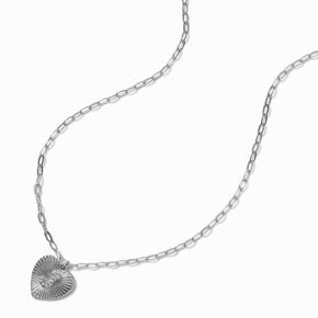 Silver-tone Radiant Heart Initial Pendant Necklace - J,