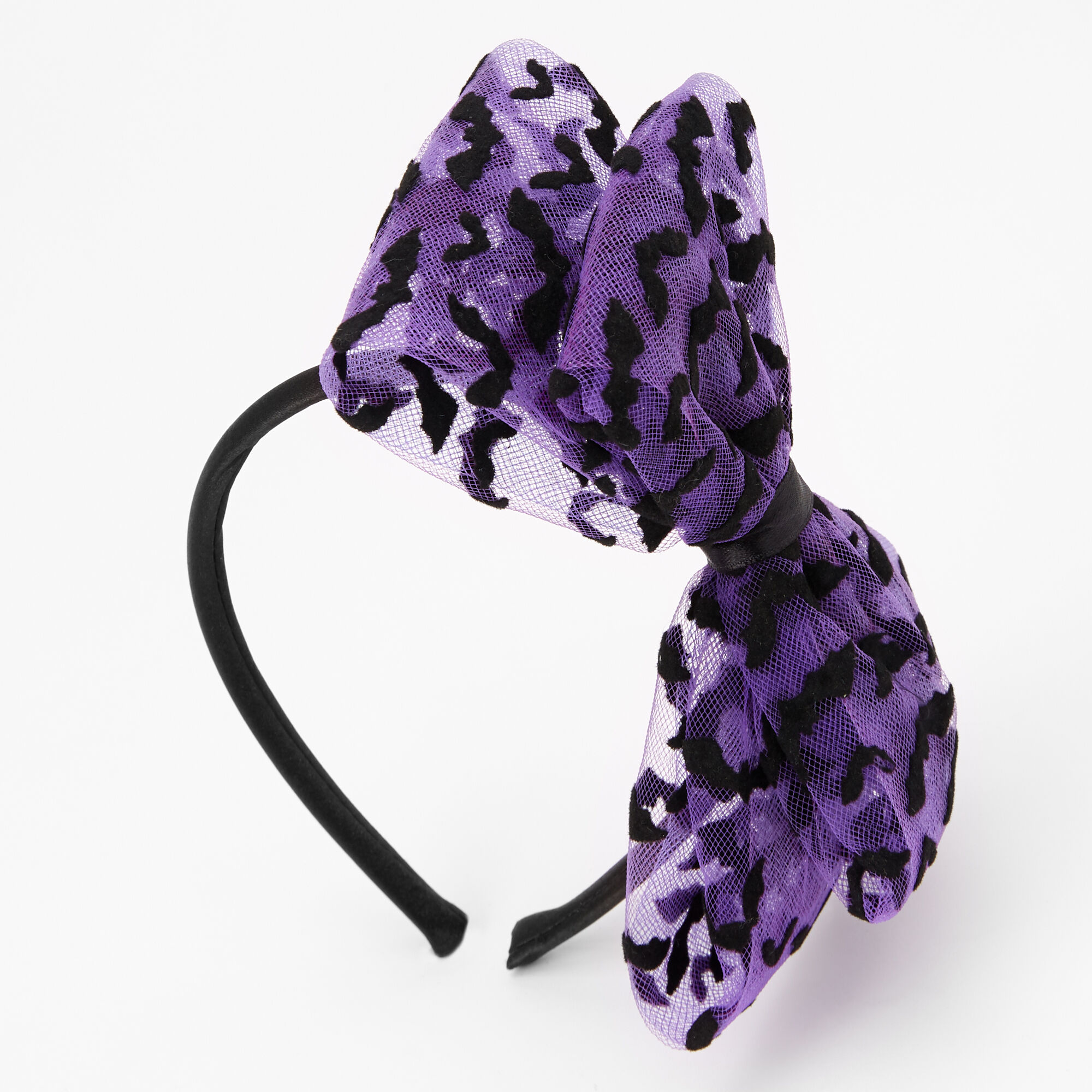 Bats Large Purple Bow Headband - Black,