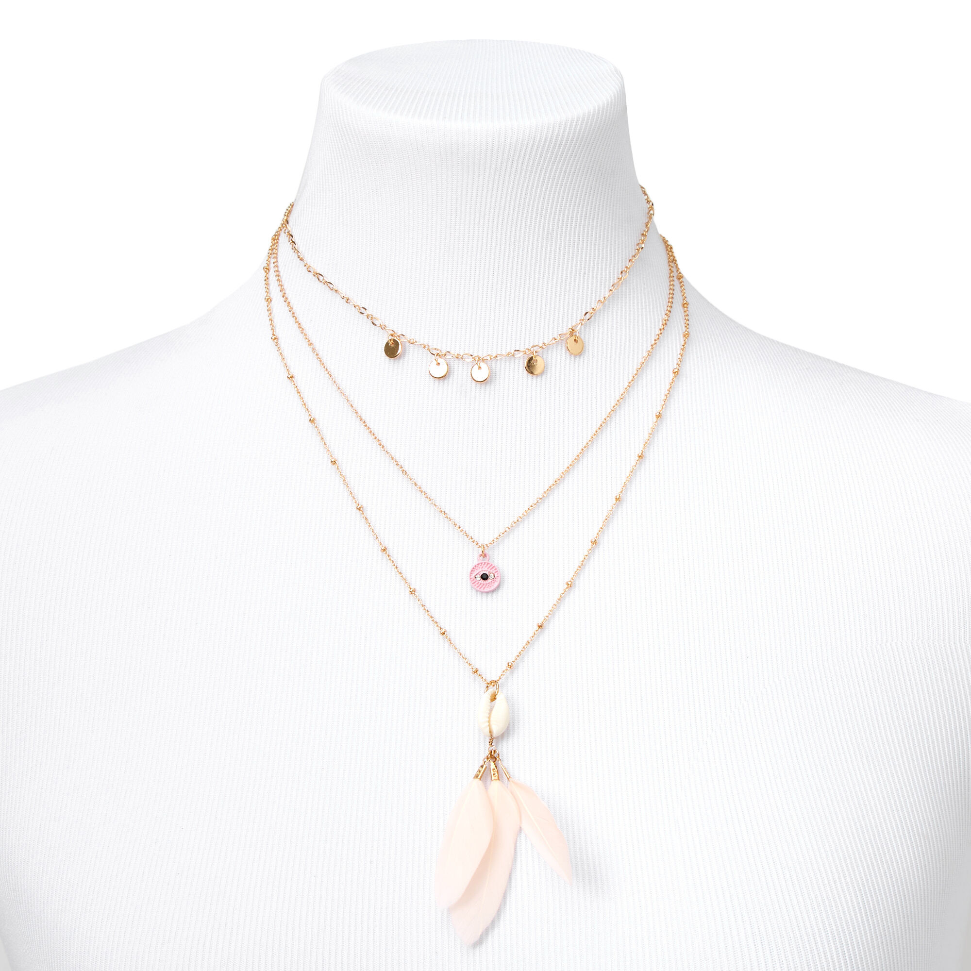 Gold Seashell Peach Feather Multi Strand Necklace Claire s US