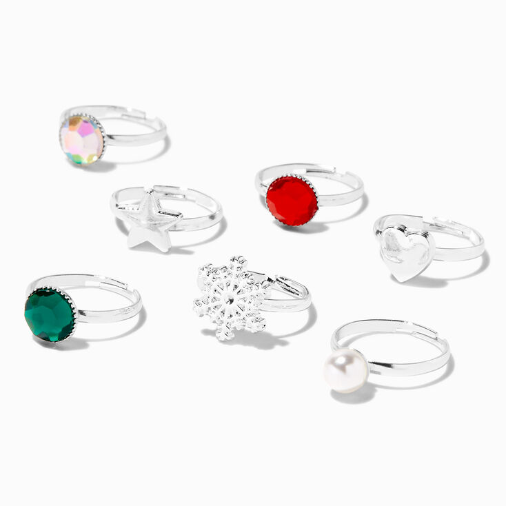 Claire&#39;s Club Traditional Holiday Snowflake Box Rings - 7 Pack,