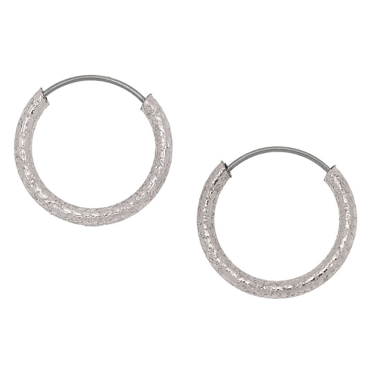 Silver 10MM Sandblasted Hoop Earrings,