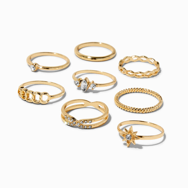 Gold-tone Geometric Celestial Ring Set - 8 Pack,