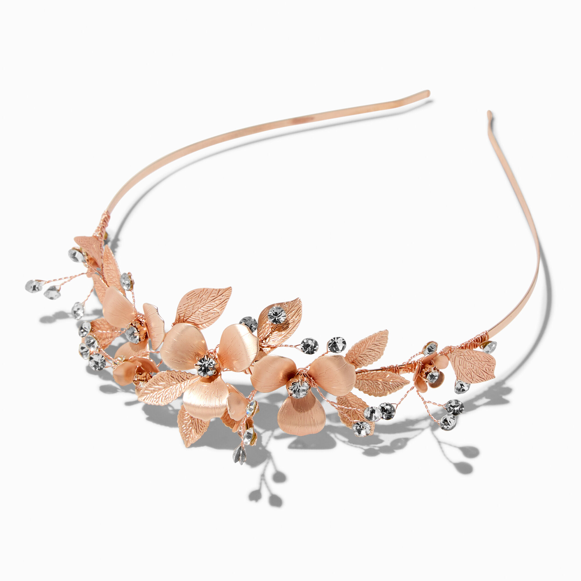 View Claires Tone Matte Flower Rhinestone Headband Rose Gold information