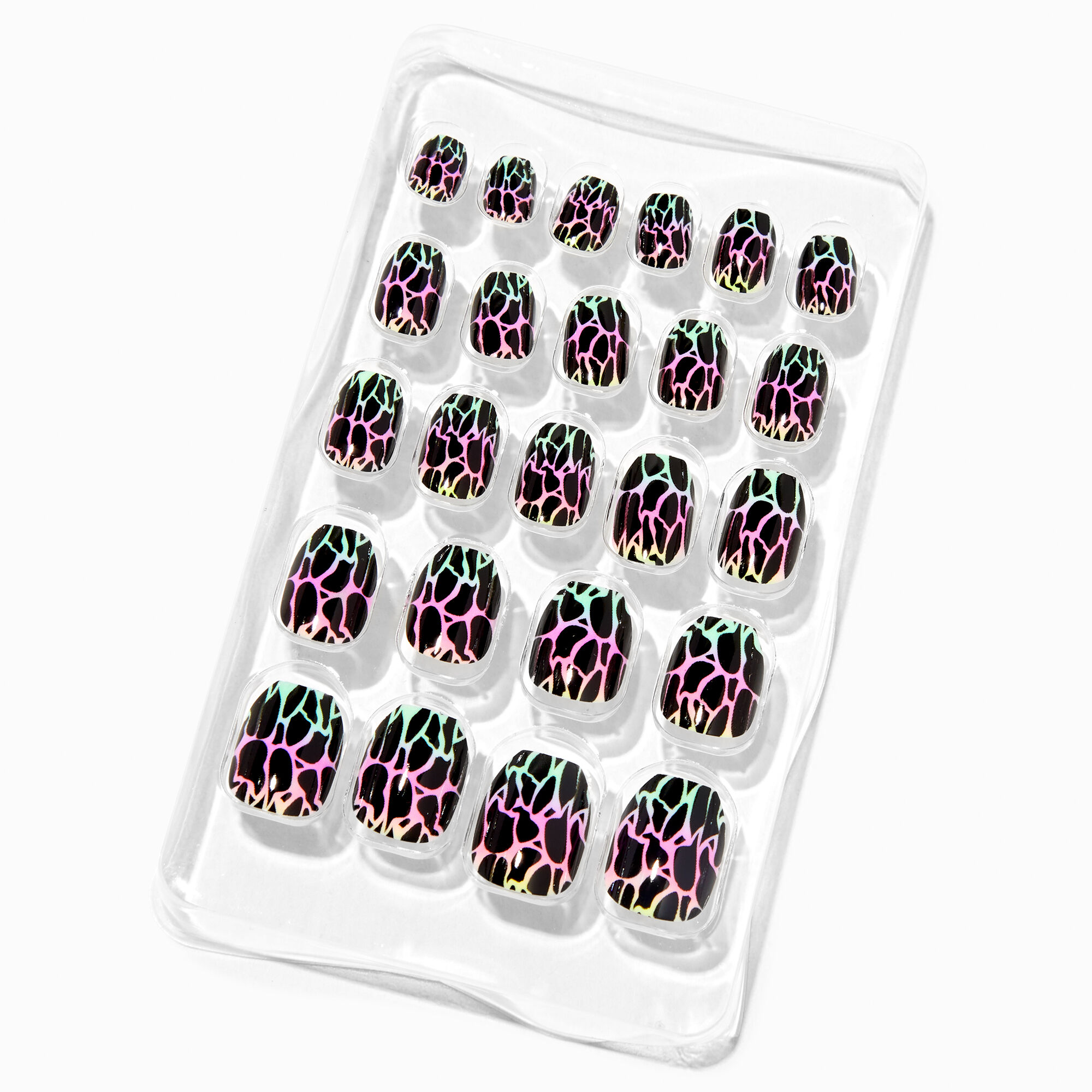 View Claires Crackle Square Press On Vegan Faux Nail Set 24 Pack Rainbow information