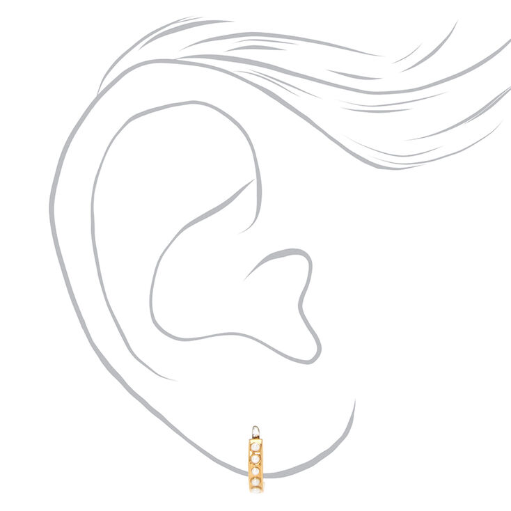 18k Gold Plated One 10MM Studded Pearl Hoop Earring,