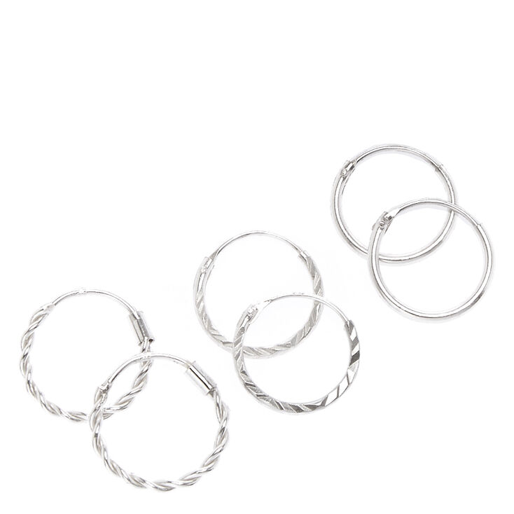 Claire's Lot de 3 paires de créoles texturées 12 mm couleur argenté