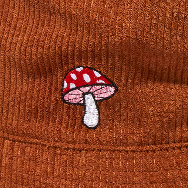 Embroidered Mushroom Sueded Bucket Hat,