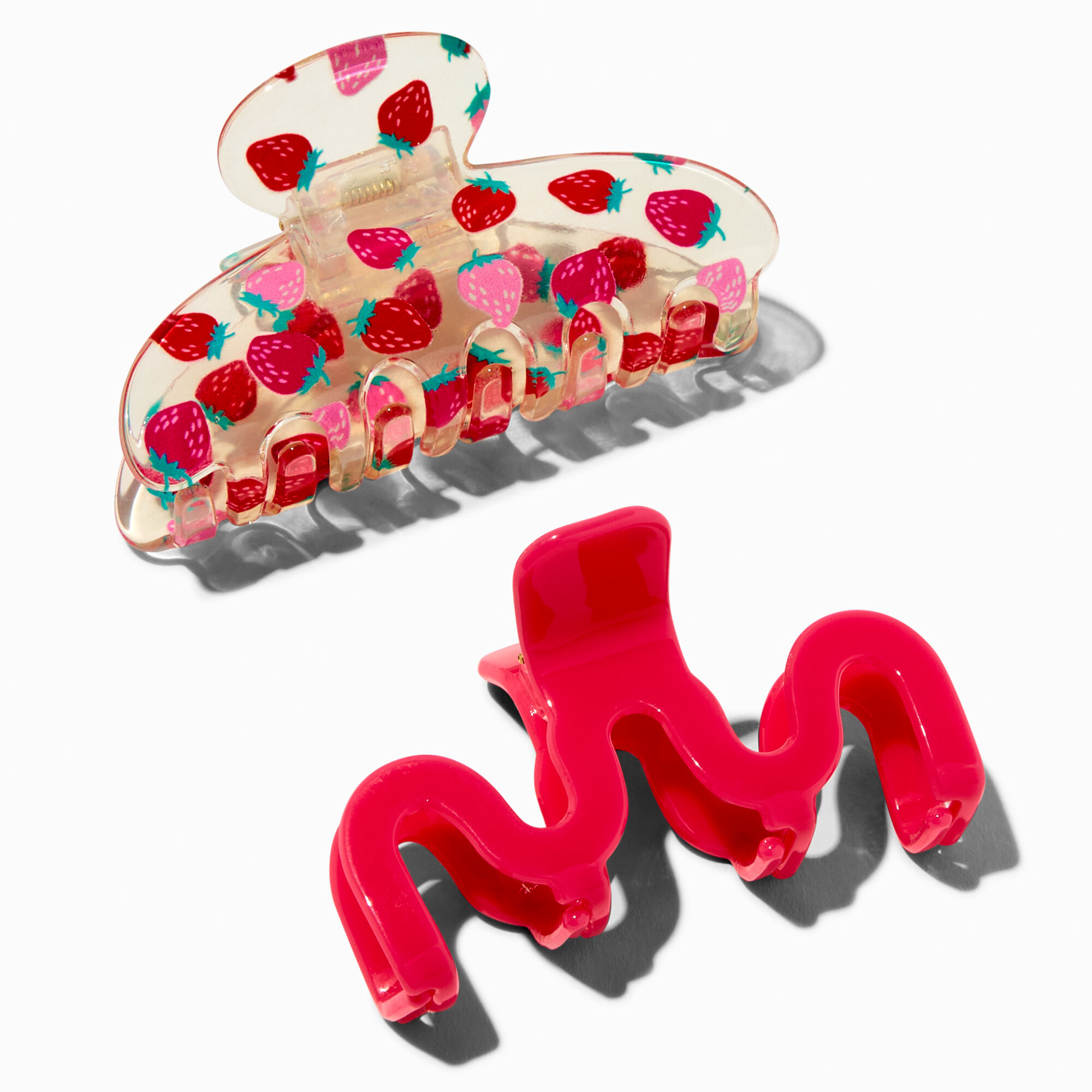 View Claires Strawberry Print Squiggle Hair Claws 2 Pack Red information