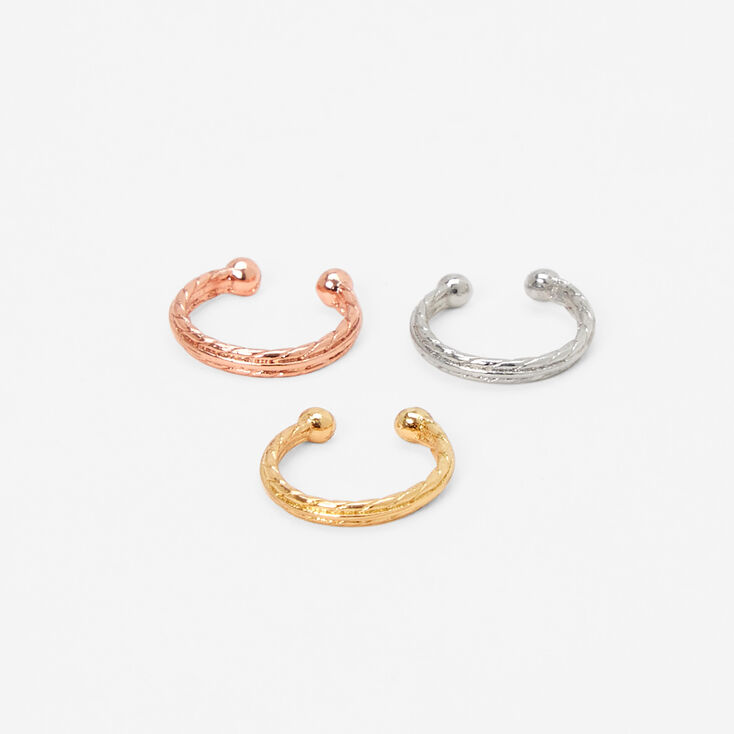 Mixed Metal Textured Faux Hoop Nose Rings - 3 Pack,