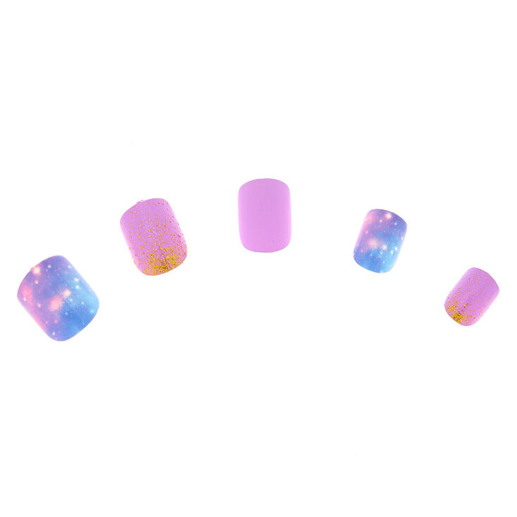 Space Glitter Square Press On Faux Nail Set - Purple, 24 Pack,