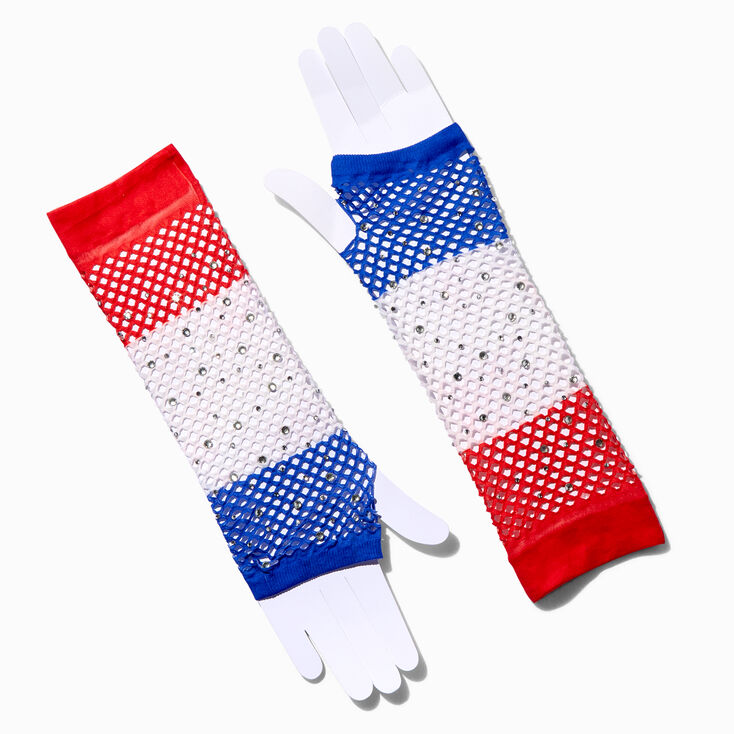 Red, White, &amp; Blue Fishnet Arm Warmers,
