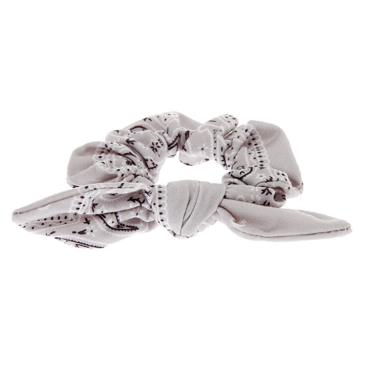 Small Bandana Knotted Bow Hair Scrunchie - Light Gray,