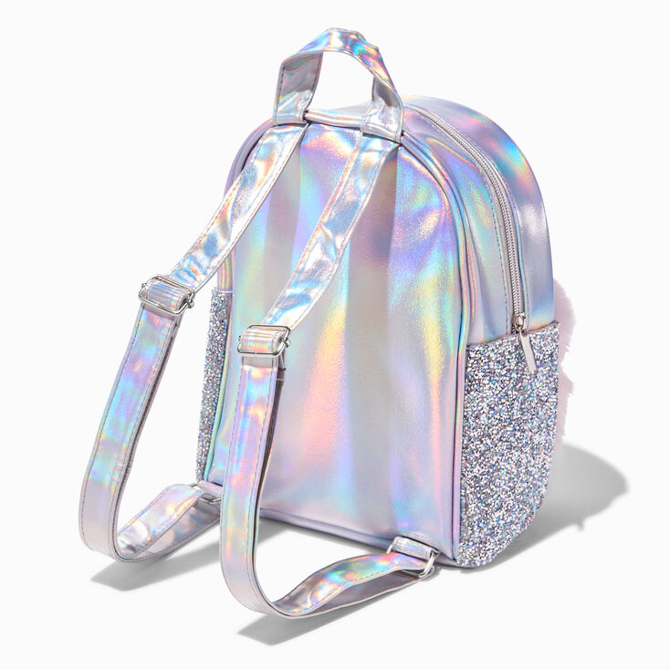 Furry Pink Glitter Iridescent Mini Backpack,