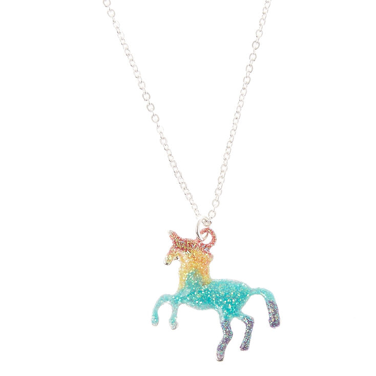 Glitter Rainbow Unicorn Pendant Necklace Claire S Us