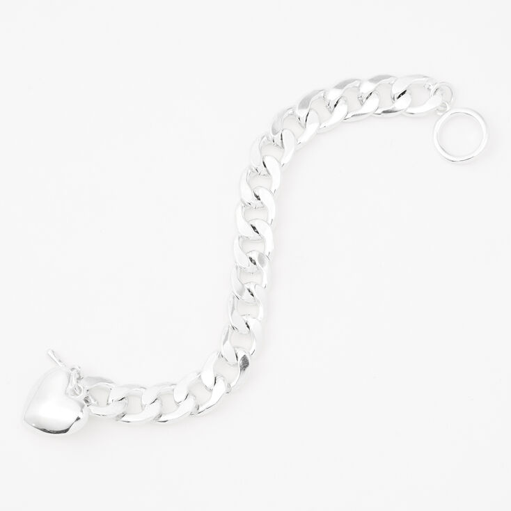 Silver Heart Toggle Chain Link Bracelet,