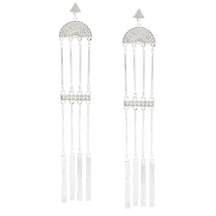 Silver Tone Long Wind Chime Earrings,