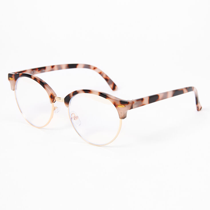 Solar Blue Light Reducing Round Tortoiseshell Browline Clear Lens Frames - Brown,