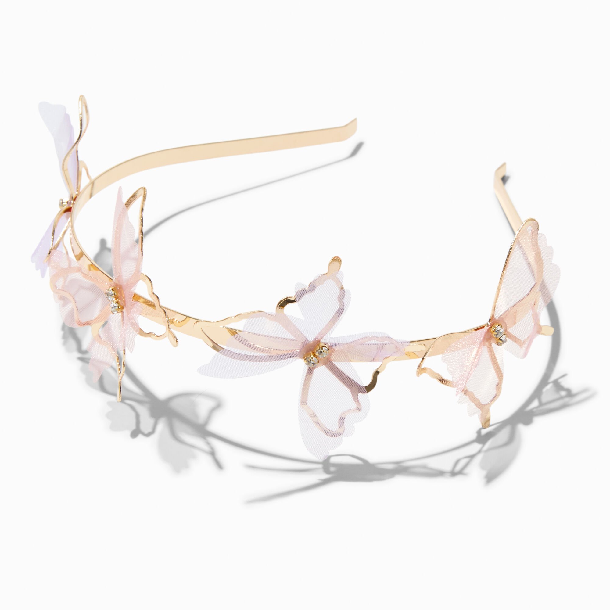 View Claires Organza Butterfly Metal Headband Gold information