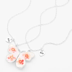 Best Friends Pressed Flower Split Butterfly Necklaces - 2 Pack,