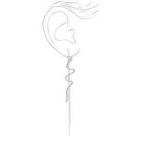 Silver-tone 3&quot; Crystal Snake Linear Drop Earrings,