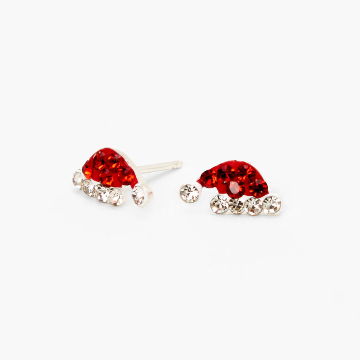 Red Heart Stud Earrings with Sparkling Rhinestones Sterling Silver