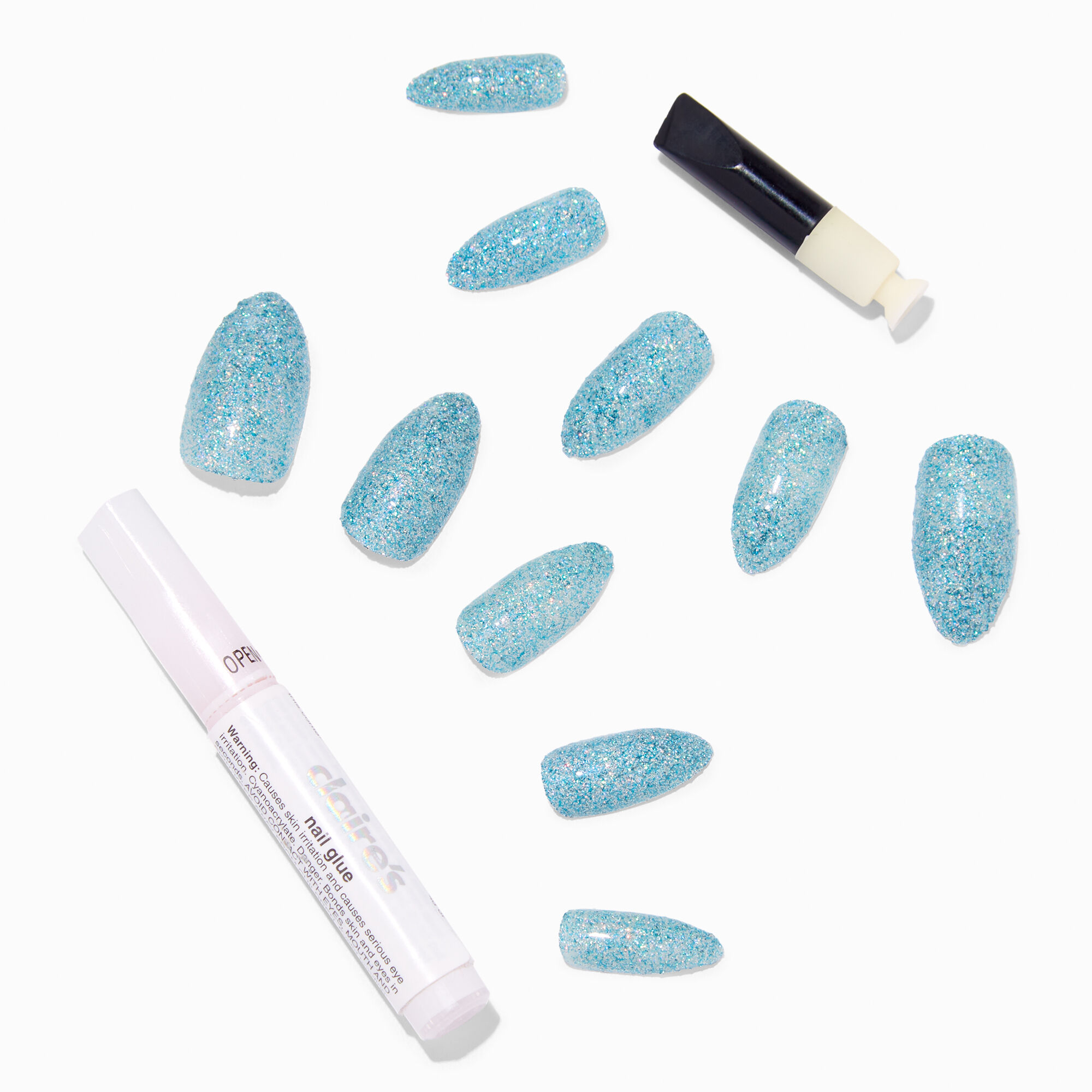 View Claires Holographic Gel Stiletto Vegan Faux Nail Set 24 Pack Blue information