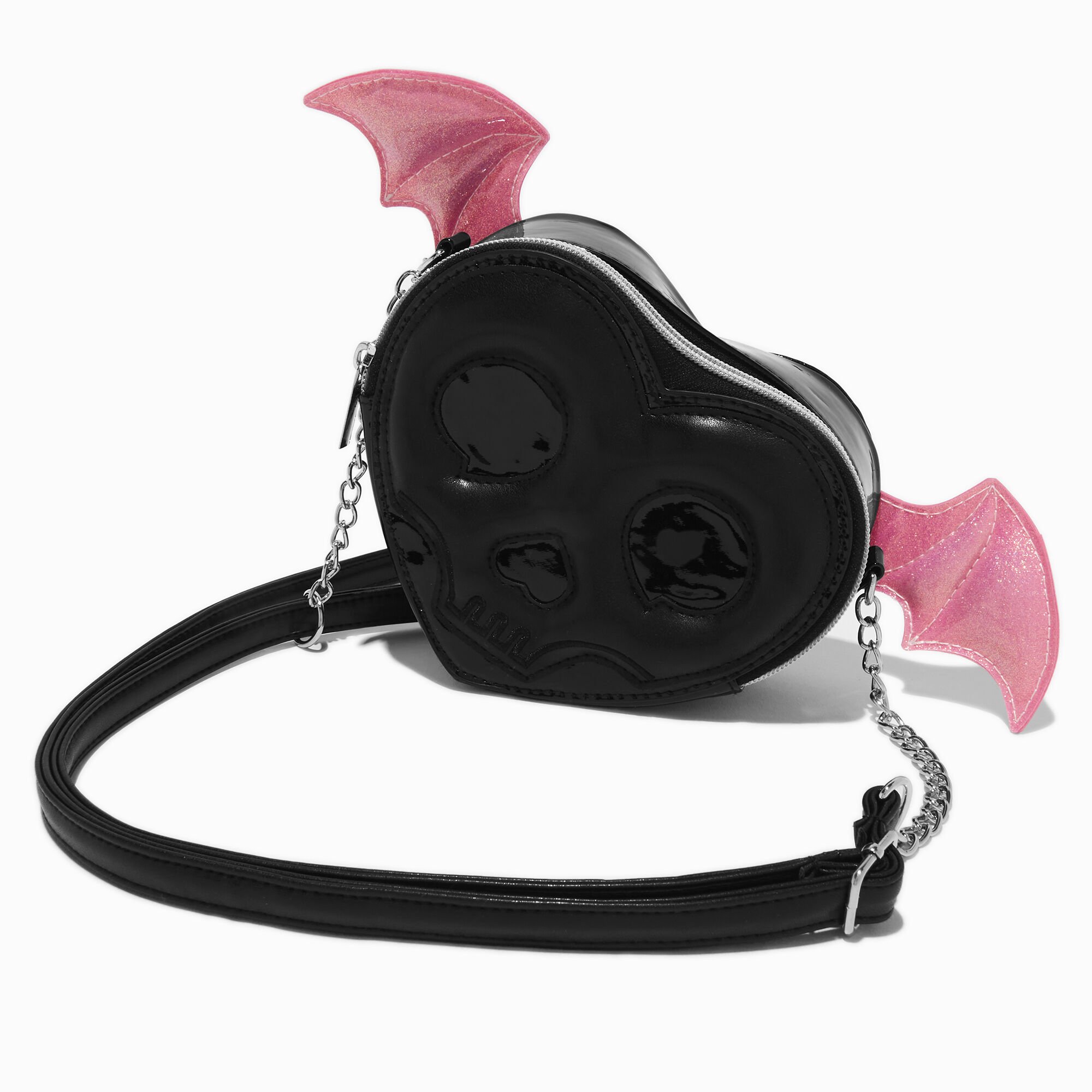 Black Skull & Bat Wings Heart Crossbody Bag,