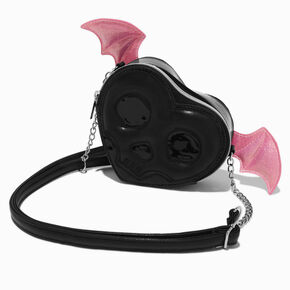 Black Skull &amp; Bat Wings Heart Crossbody Bag,
