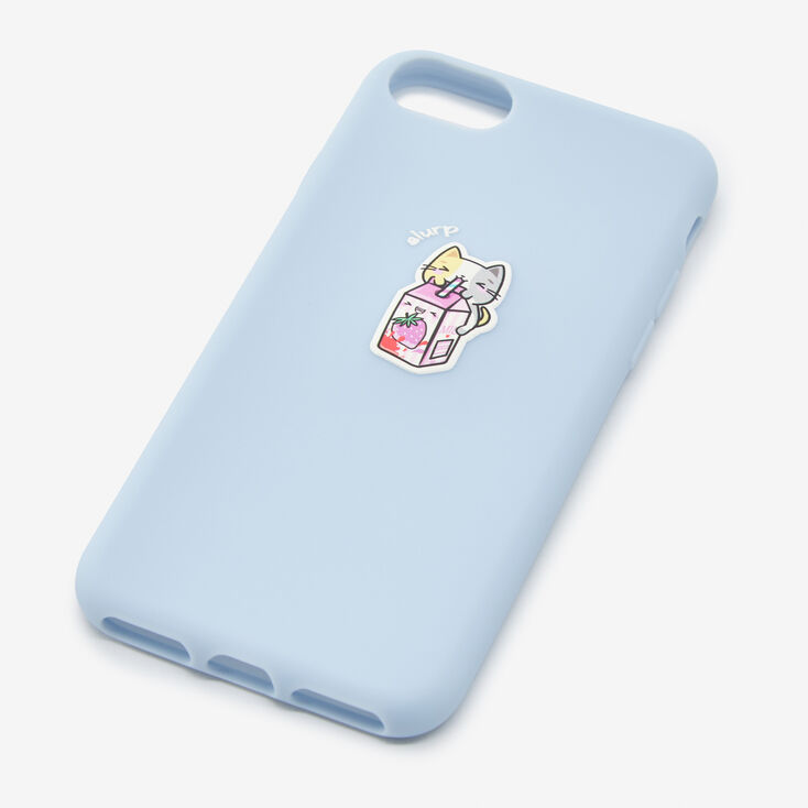 Blue Strawberry Milk Cat Silicone Phone Case - Fits iPhone&reg; 6/7/8/SE,