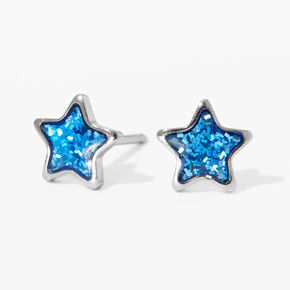 Claire&#39;s Exclusive Make A Wish Blue Glitter Stars with Stainless Steel Posts Ear Piercing Kit with Ear Care Solution,