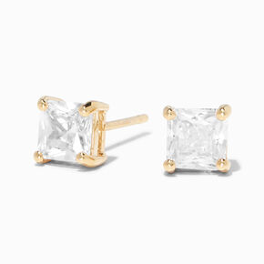 18K Gold Plated Cubic Zirconia 5MM Square Basket Stud Earrings,