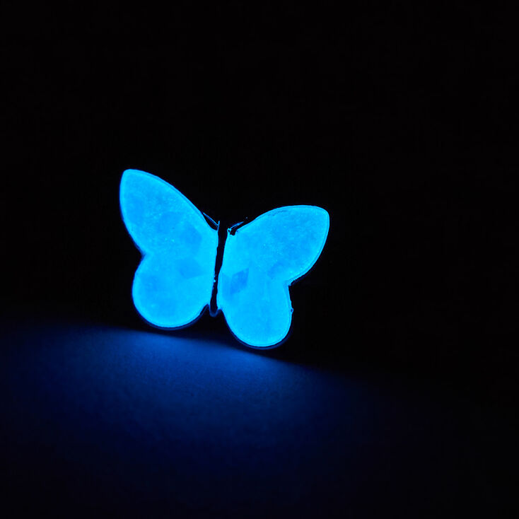 Bague papillon phosphorescente couleur argent&eacute;e - Bleu,