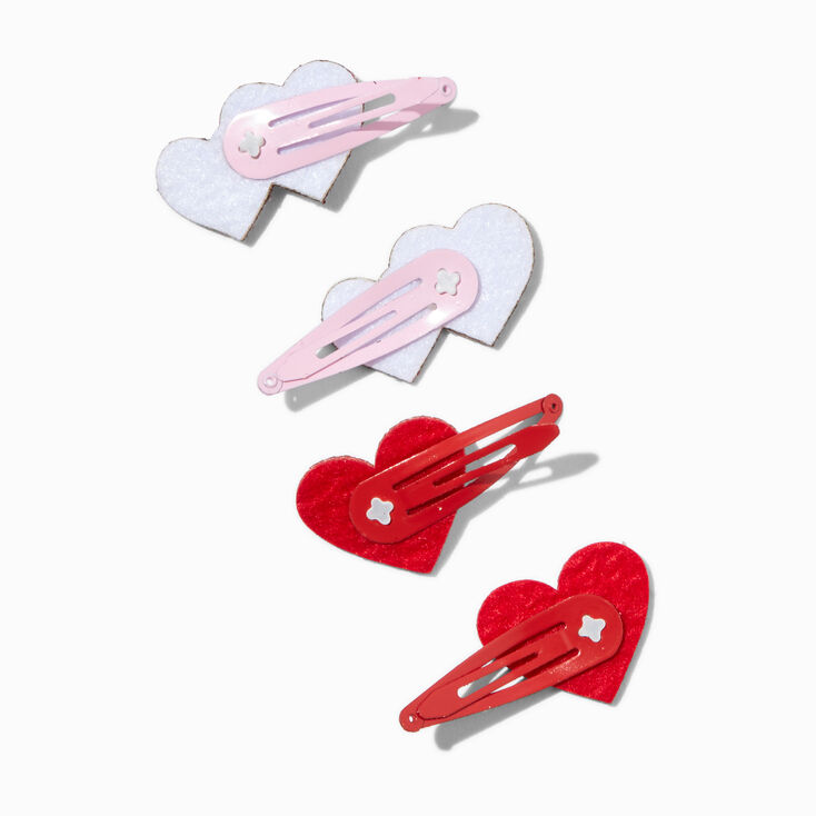Valentine&#39;s Day Traditional Hearts Glitter Snap Hair Clips - 4 Pack,
