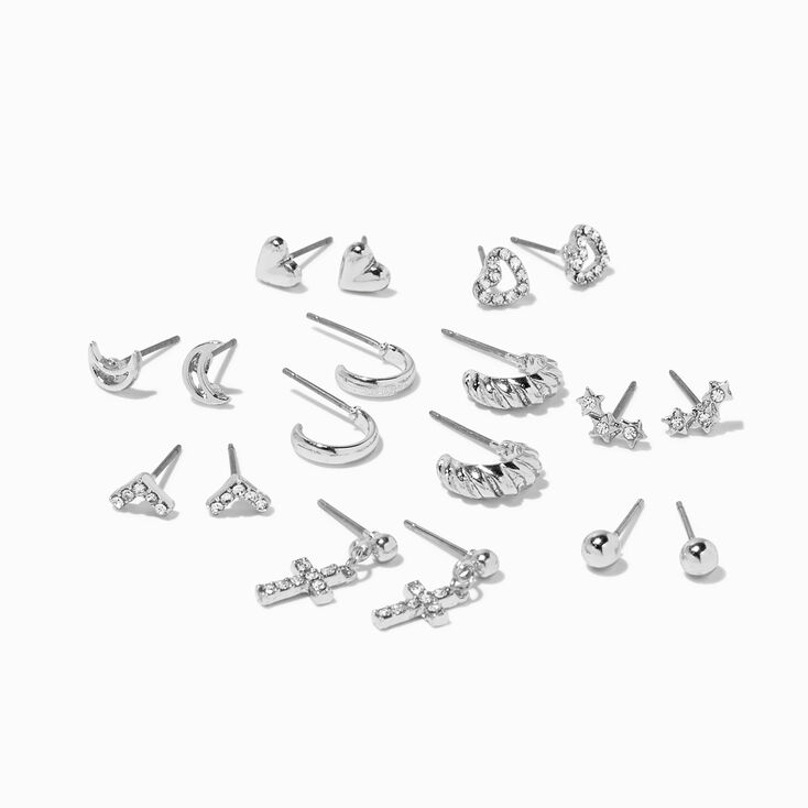 Silver Mixed Earrings Set - 9 Pack,