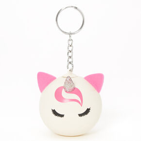 Porte-cl&eacute;s licorne avec boule anti-stress rose et blanc,