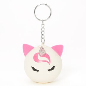 Pink &amp; White Unicorn Stress Ball Keychain,