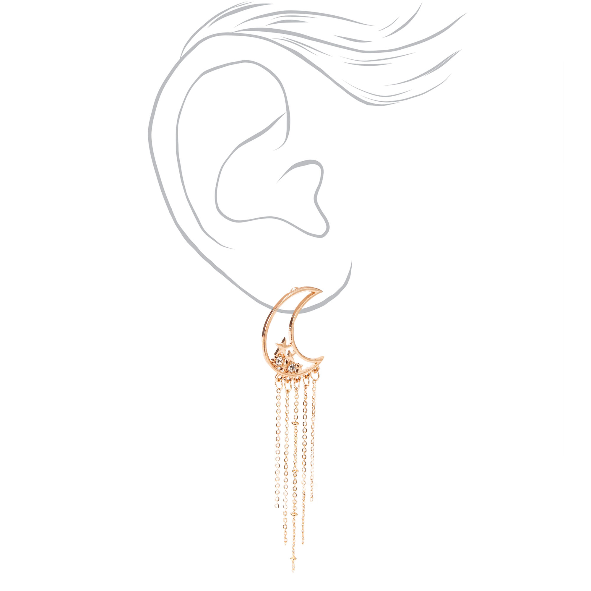 Gold 3.5" Celestial Chain Drop Earrings,