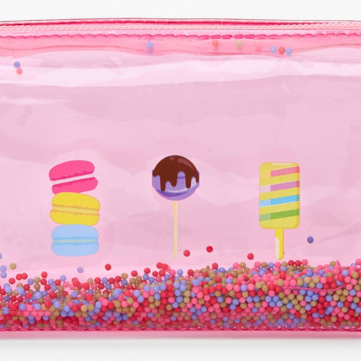 Pink Sprinkle Confetti Transparent Sweets Makeup Bag,