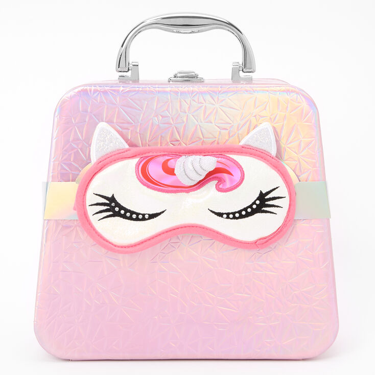 Palette compacte de maquillage et trousse de voyage holographique - Licorne rose,