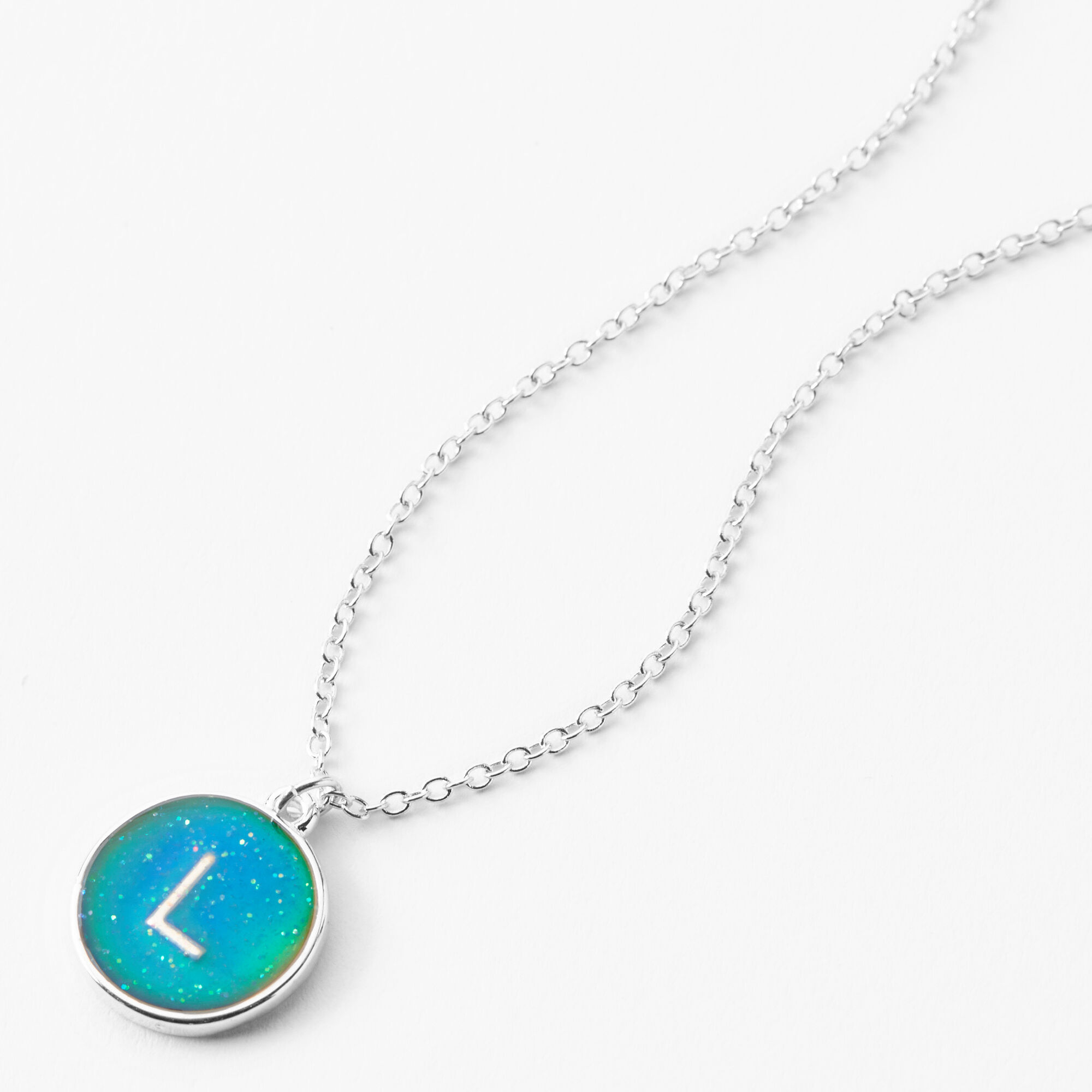 Silver tone Initial Mood Pendant Necklace L