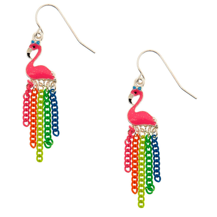 Rainbow Chain Flamingo Drop Earrings,