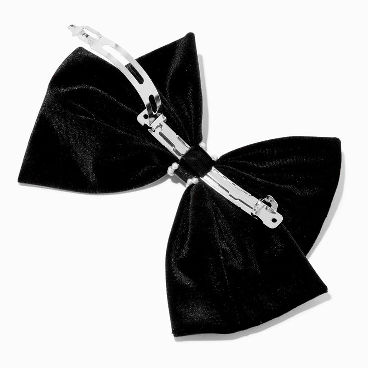 Black Velvet Pearl Trim Hair Bow Clip,