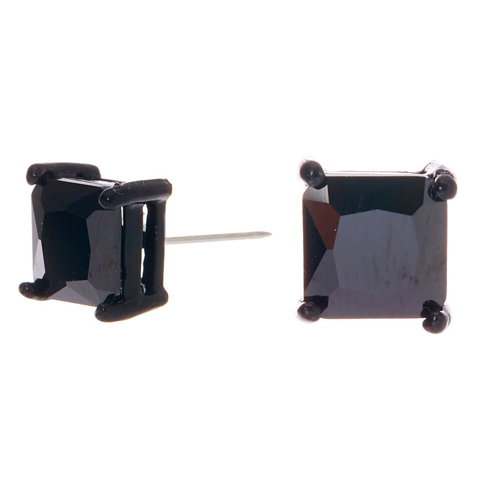 Black Cubic Zirconia 7mm Square Stud Earrings,
