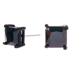 Black Cubic Zirconia Square Stud Earrings - 7MM,