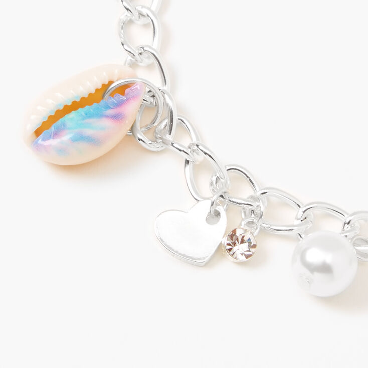 Silver Tie Dye Cowrie Shell Charm Bracelet - Blue,