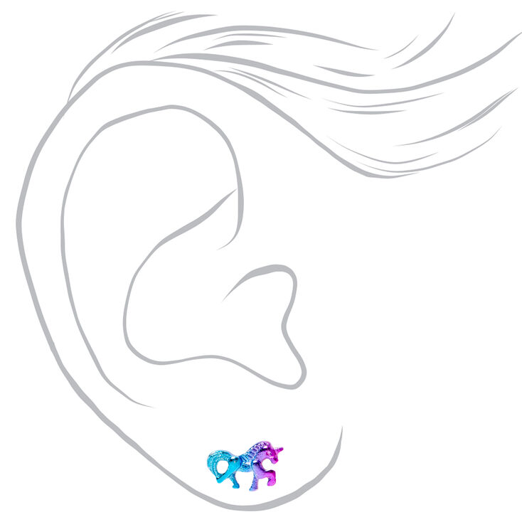 Anodized Unicorn Stud Earrings,