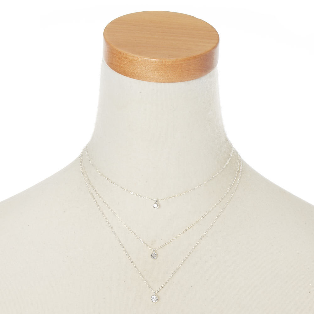 Silver Graduated Rhinestone Multi Strand Necklace,