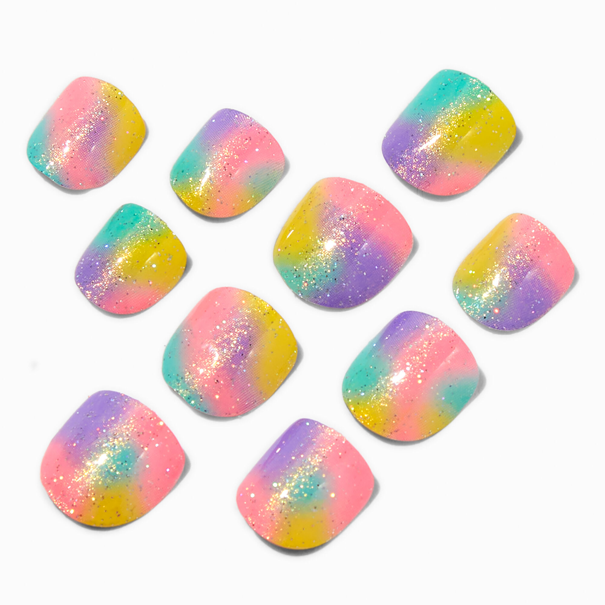 View Claires Club Glitter Square Press On Vegan Faux Nail Set 10 Pack Rainbow information