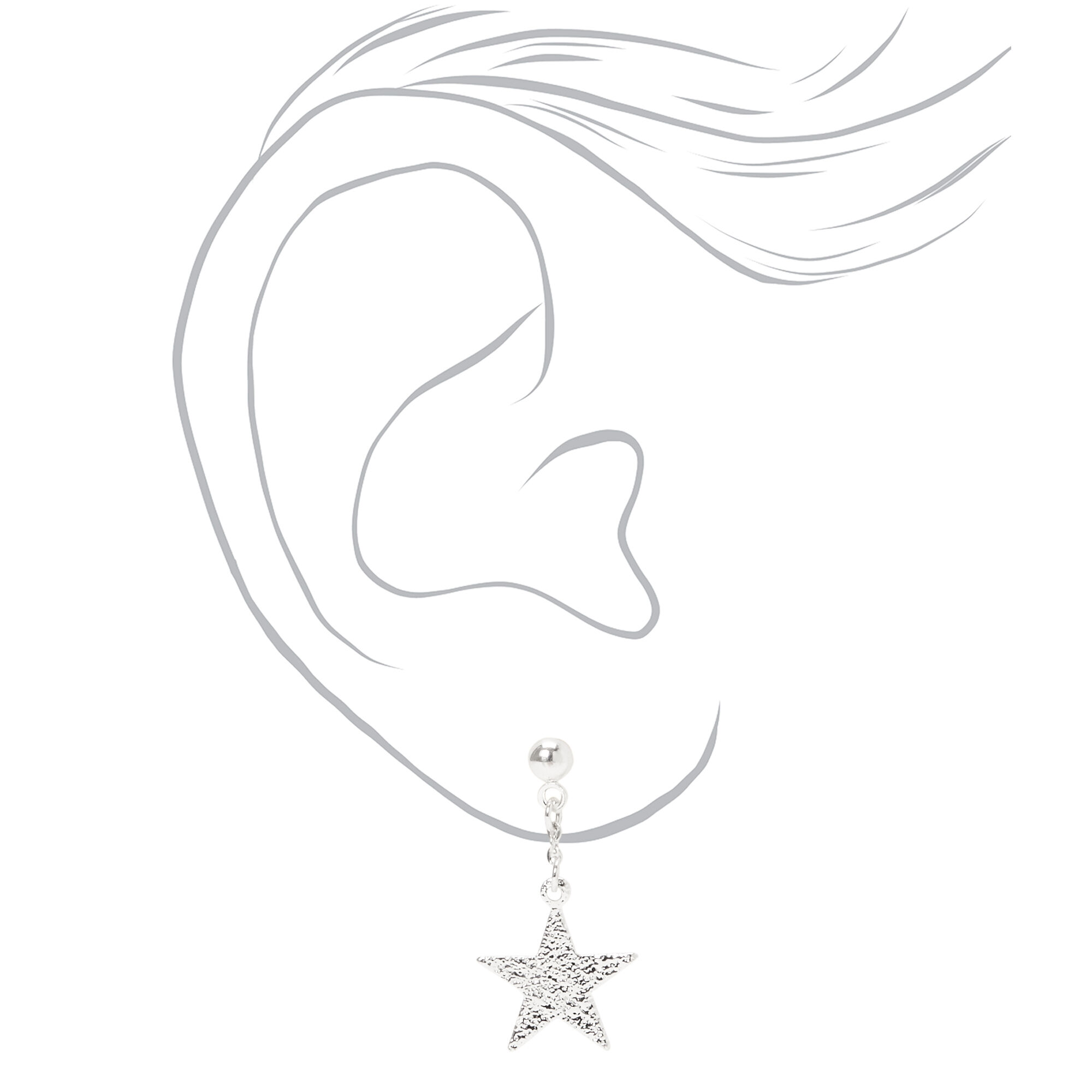 Silver 1" Sandblast Star Drop Earrings,