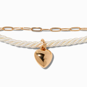 Gold-tone Heart Charm Twisted Rope Bracelet,
